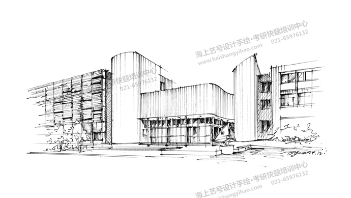 建筑徒手线稿表达(人视图,鸟瞰图) - 手绘学习与赏析 - 海上艺号教育