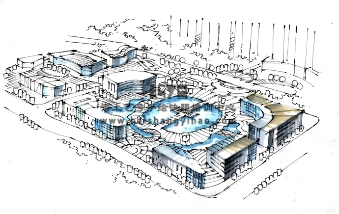 创意产业园区规划鸟瞰图表现技法 - 手绘学习与赏析 - 海上艺号教育